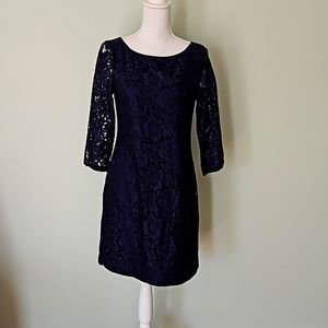 Vince Camuto, Navy Blue, Lace, Shirt Tail Hem Shift Dress